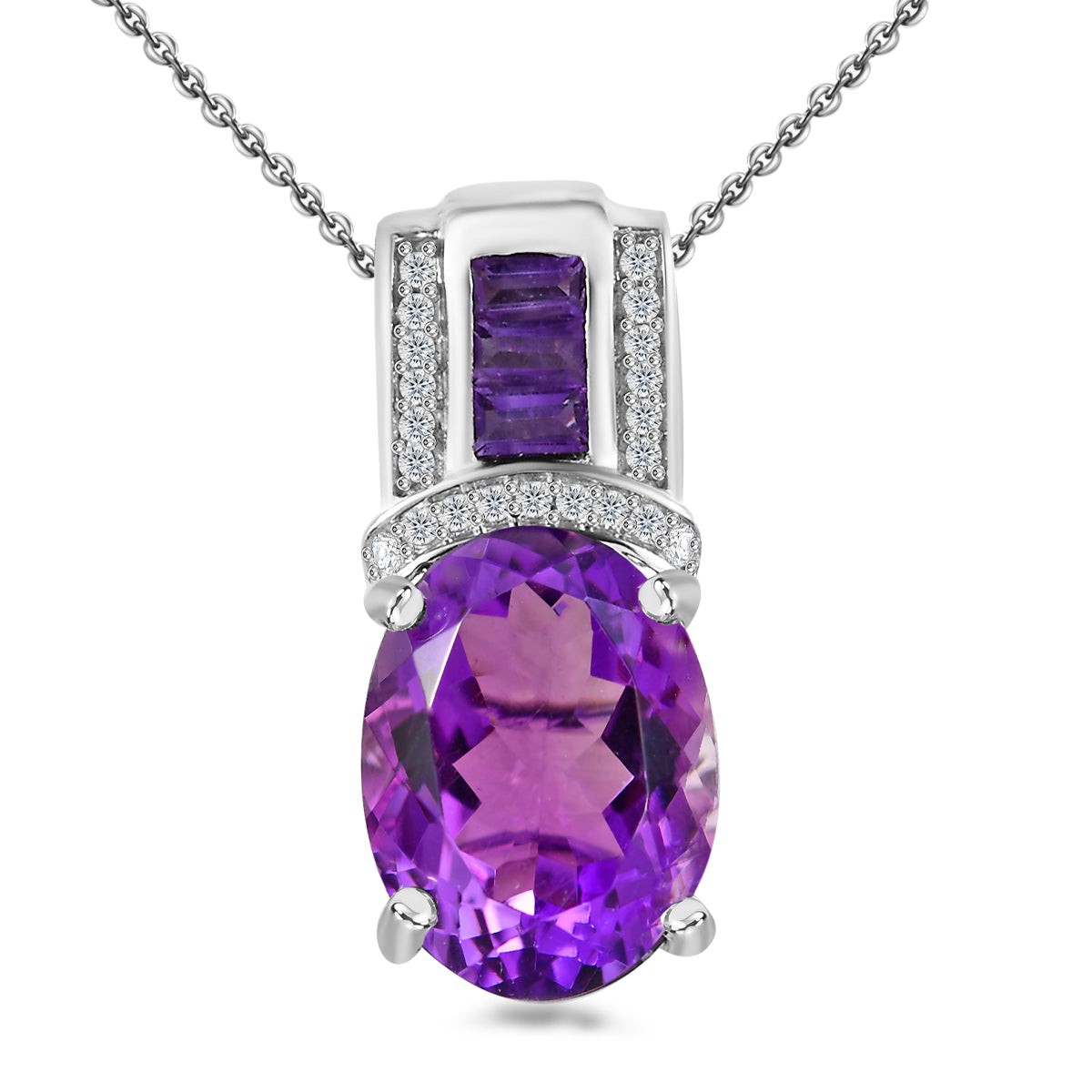 African Amethyst and White Zircon Pendant Necklace