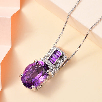 African Amethyst and White Zircon Pendant Necklace