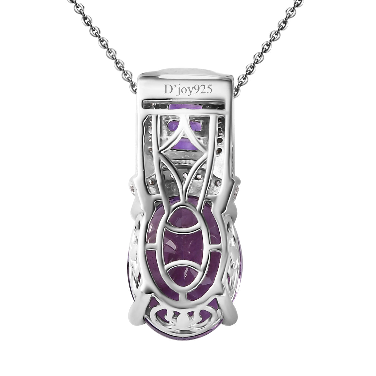 African Amethyst and White Zircon Pendant Necklace