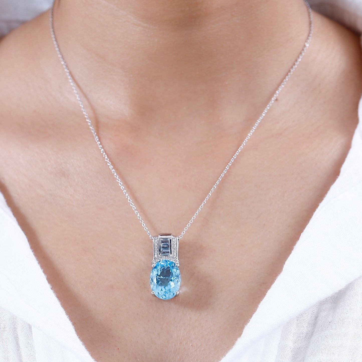 Sky Blue Topaz and Zircon Necklace