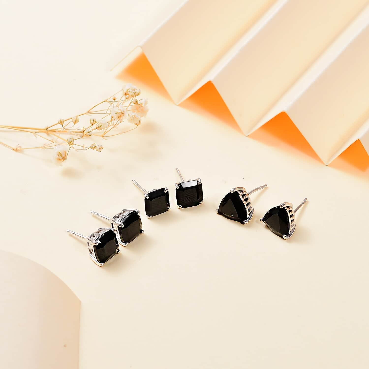 Set of 3 Thai Black Spinel Earrings