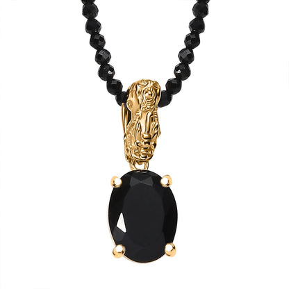 California Black Jade Pixiu Pendant Necklace with Spinel Beads