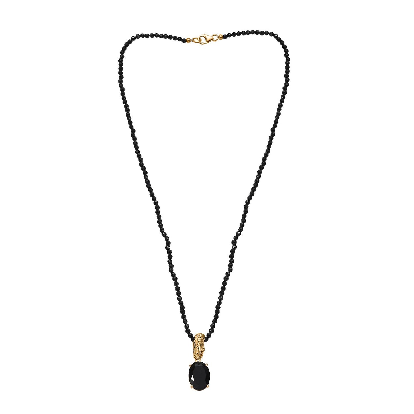 California Black Jade Pixiu Pendant Necklace with Spinel Beads