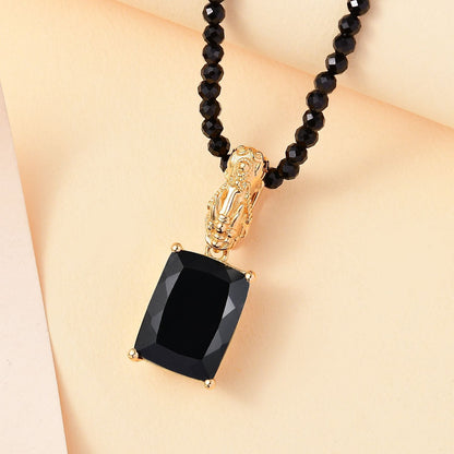 Pixiu Pendant Necklace with California Black Jade and Spinel Beads