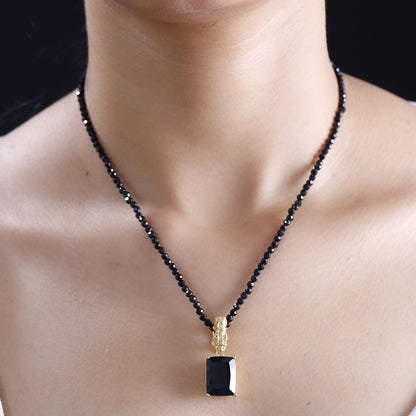 Pixiu Pendant Necklace with California Black Jade and Spinel Beads