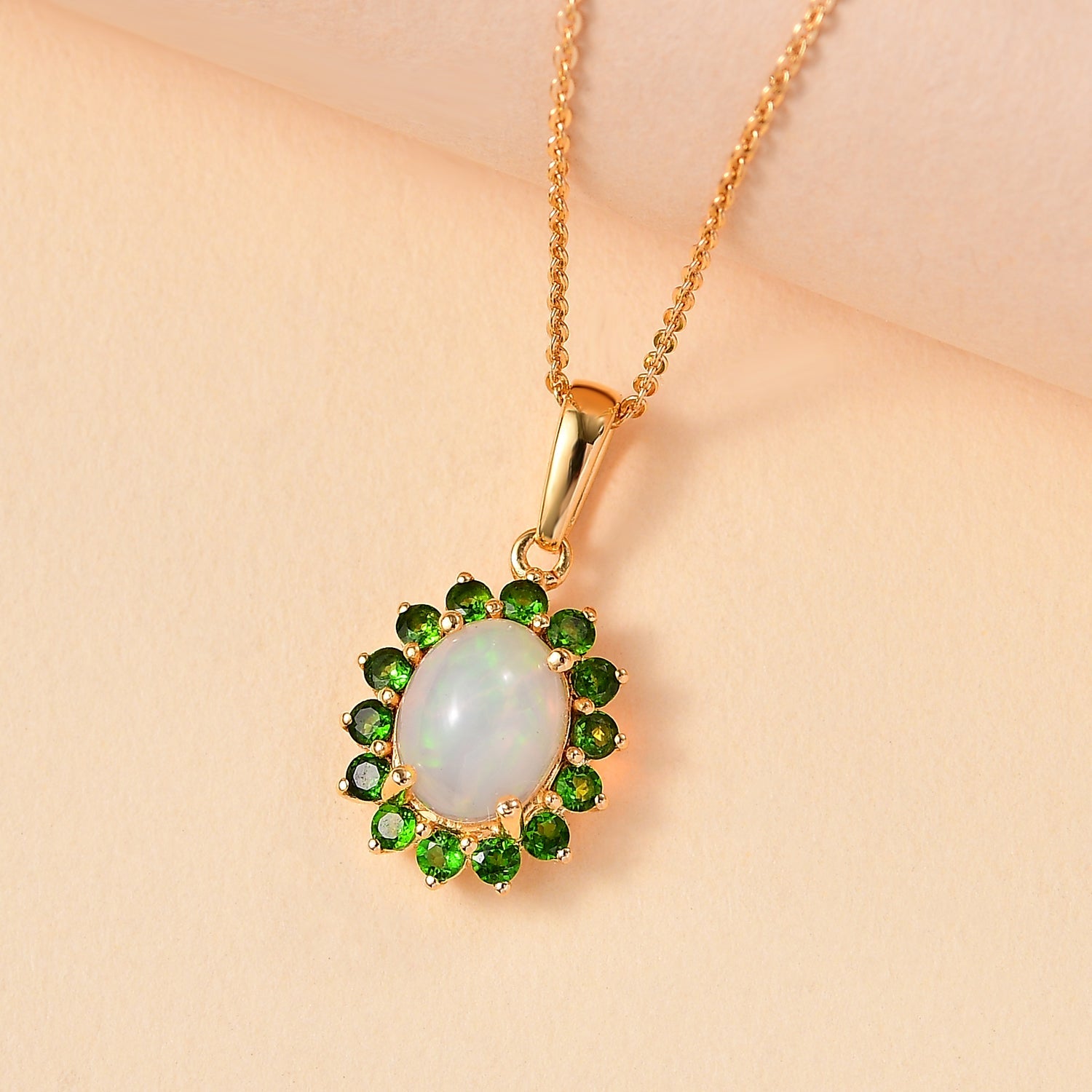 Dahlia Blossom Necklace with Opal and Diopside