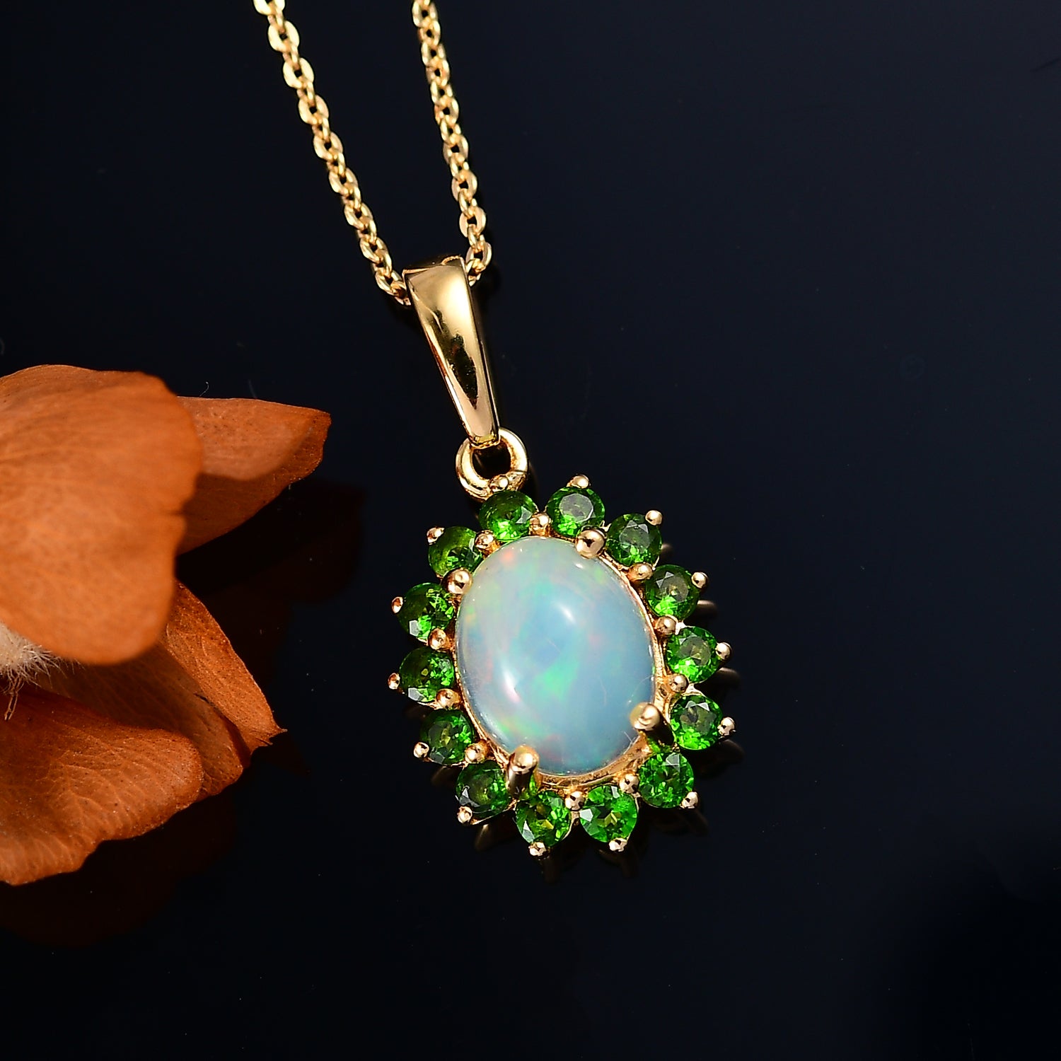 Dahlia Blossom Necklace with Opal and Diopside