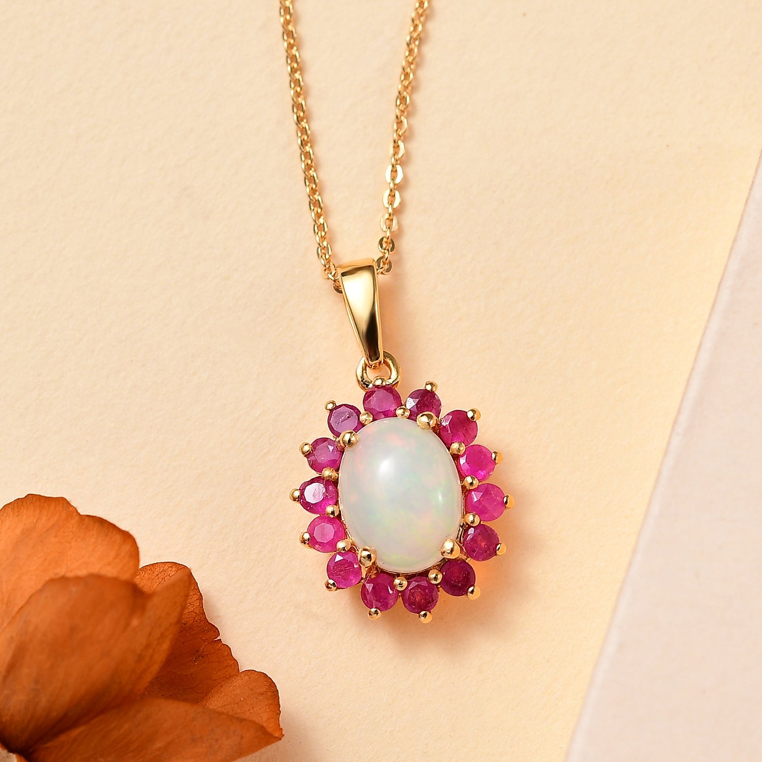 Dahlia Blossom Necklace with Opal and Niassa Ruby