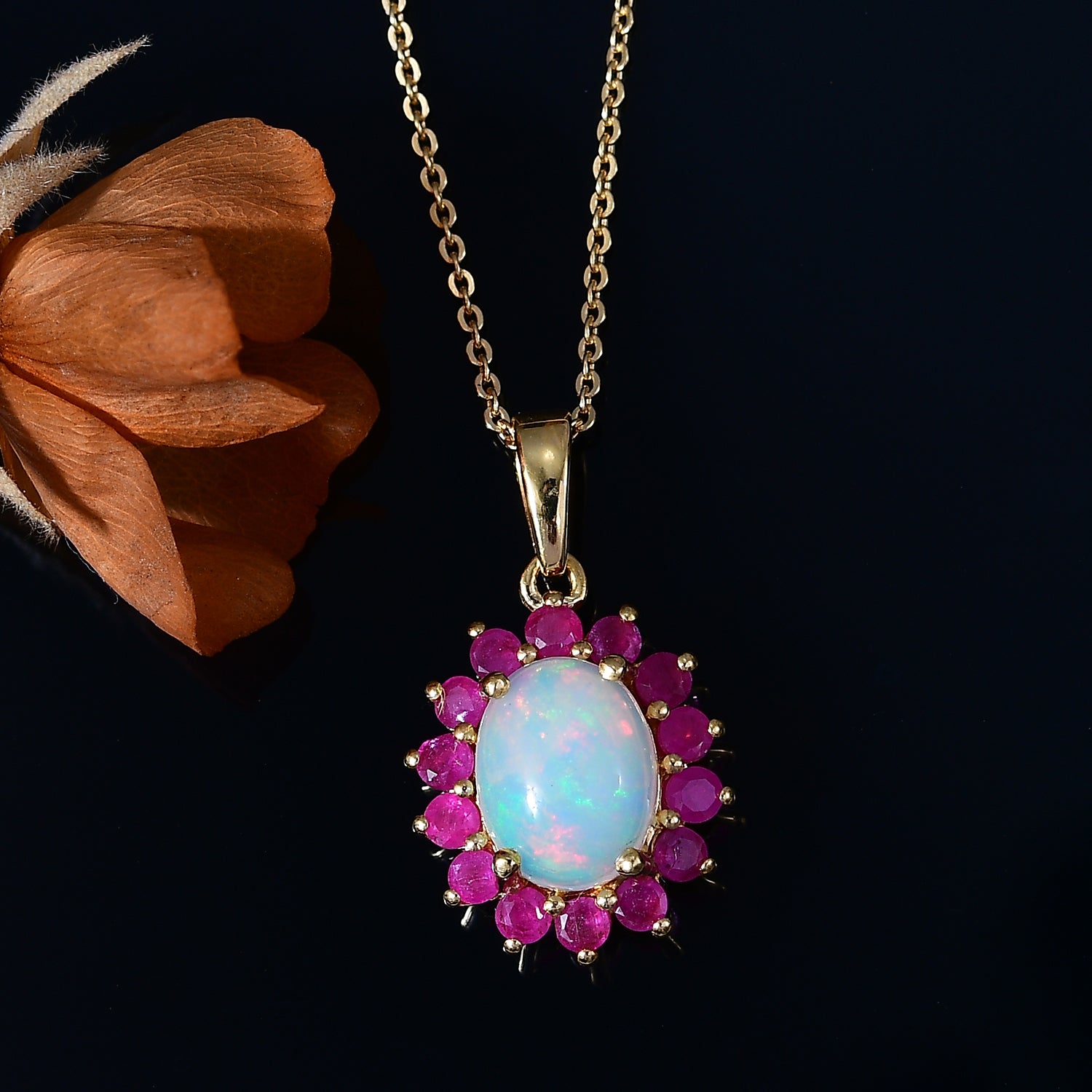 Dahlia Blossom Necklace with Opal and Niassa Ruby