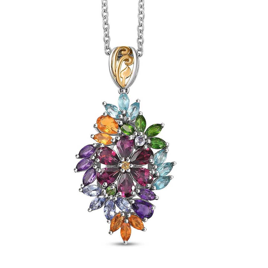 Multi Gemstone Bouquet Pendant Necklace in Sterling Silver