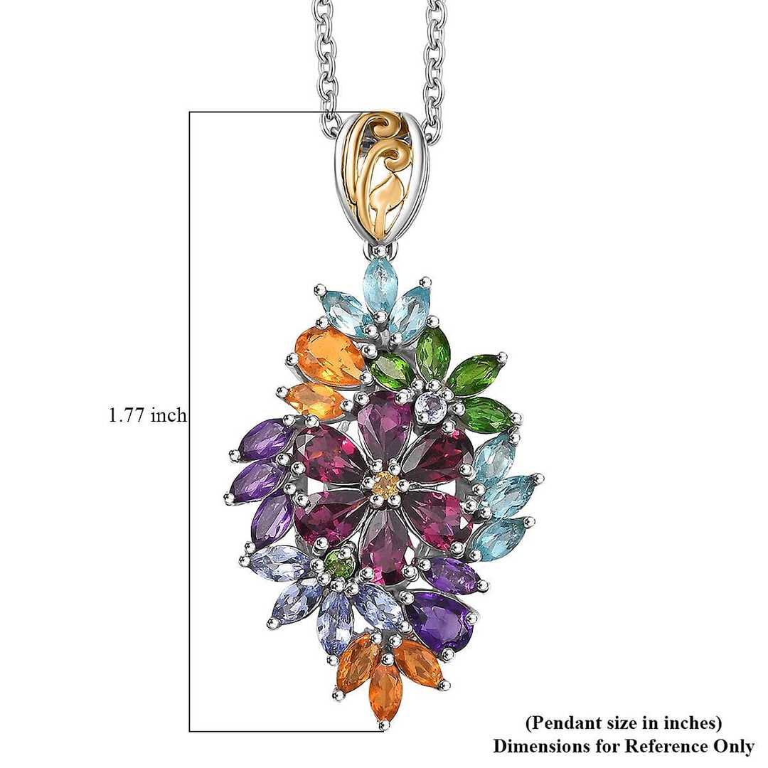Multi Gemstone Bouquet Pendant Necklace in Sterling Silver