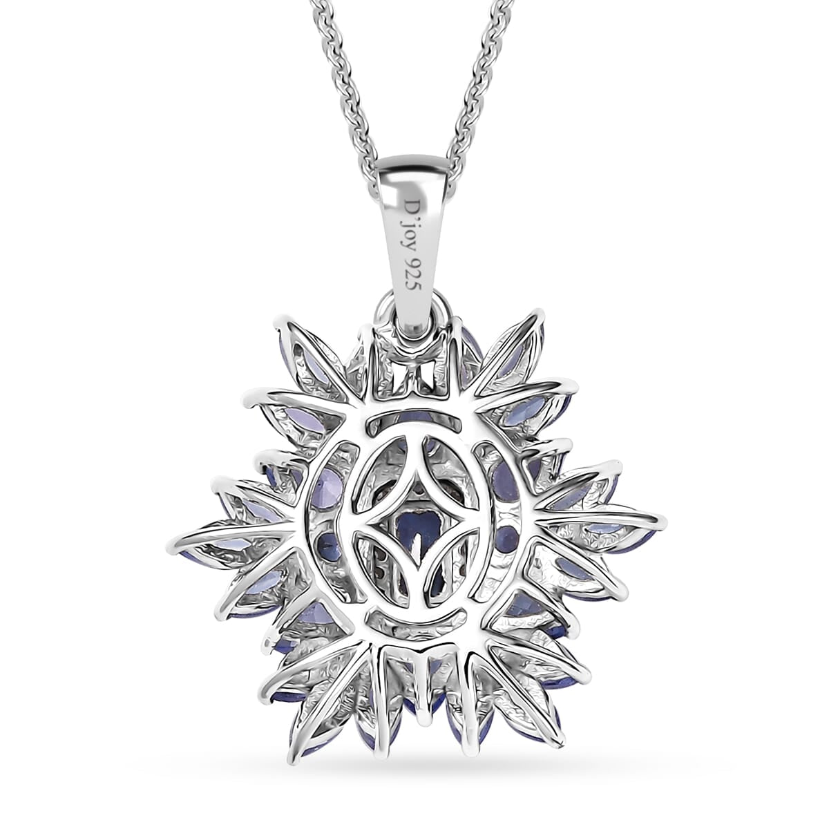 Tanzanite & White Zircon Pendant – Floral Elegance in Rhodium Silver