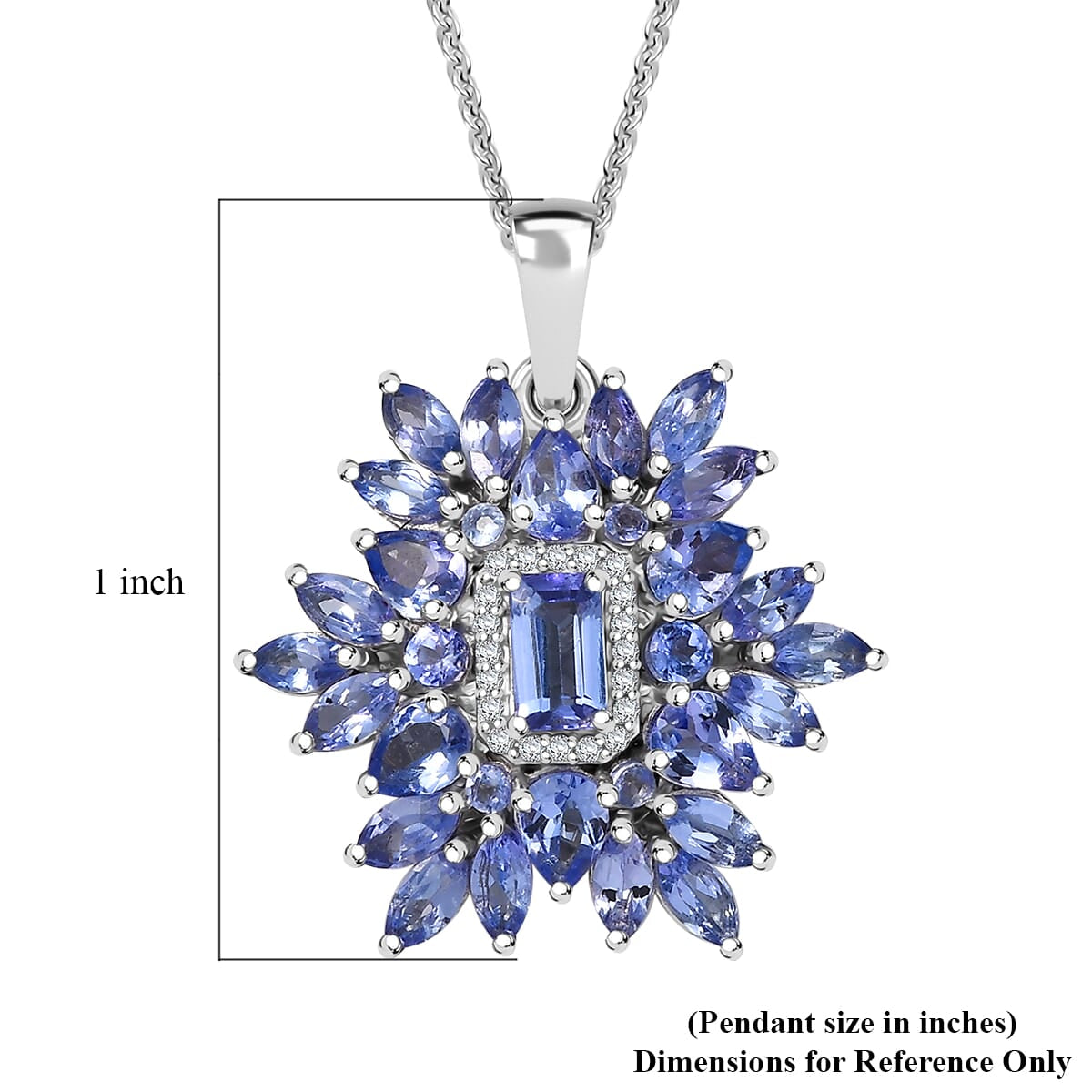Tanzanite & White Zircon Pendant – Floral Elegance in Rhodium Silver