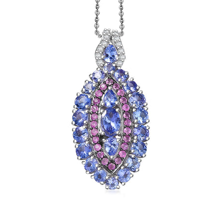Tanzanite and Garnet Gemstone Crown Pendant in Rhodium Over Sterling Silver