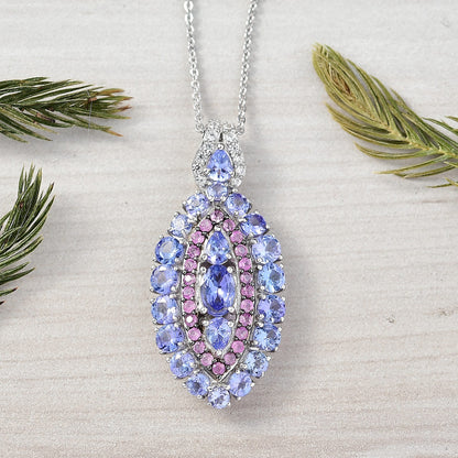 Tanzanite and Garnet Gemstone Crown Pendant in Rhodium Over Sterling Silver