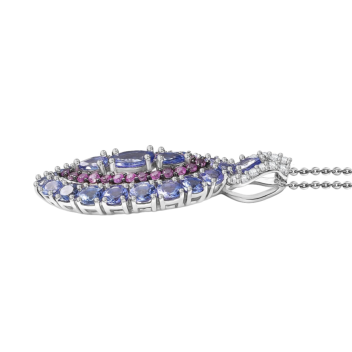 Tanzanite and Garnet Gemstone Crown Pendant in Rhodium Over Sterling Silver