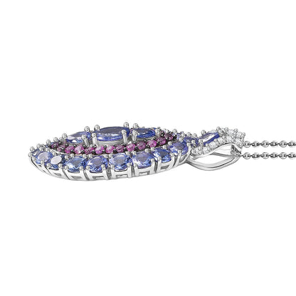 Tanzanite and Garnet Gemstone Crown Pendant in Rhodium Over Sterling Silver