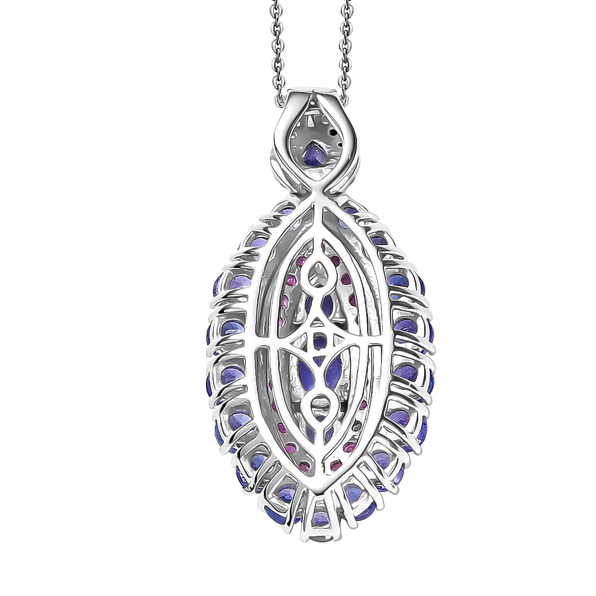 Tanzanite and Garnet Gemstone Crown Pendant in Rhodium Over Sterling Silver