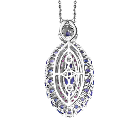 Tanzanite and Garnet Gemstone Crown Pendant in Rhodium Over Sterling Silver