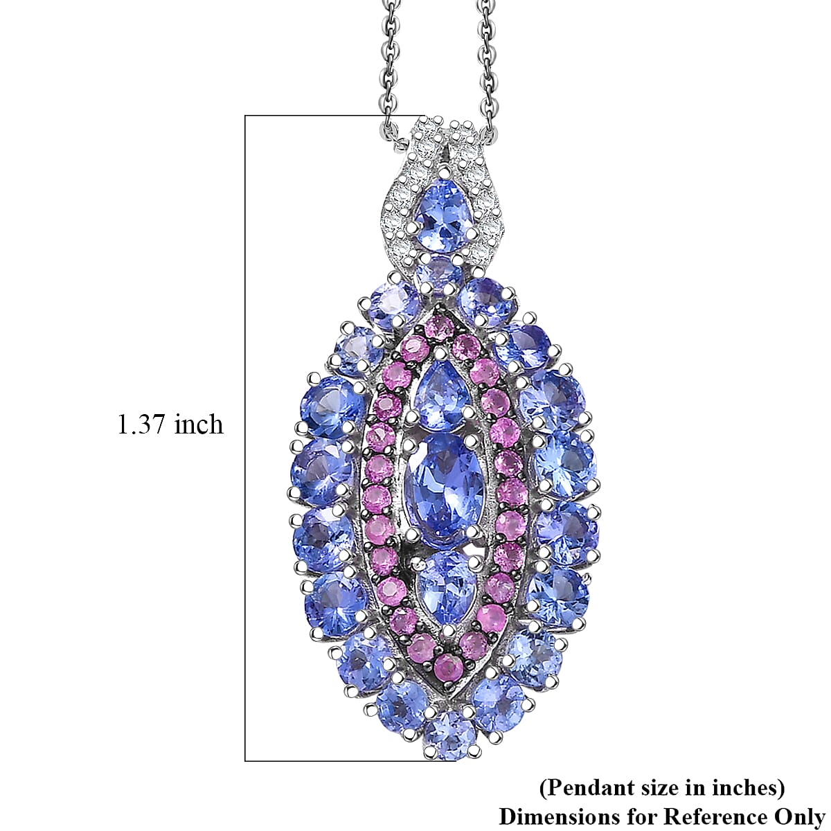 Tanzanite and Garnet Gemstone Crown Pendant in Rhodium Over Sterling Silver