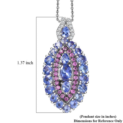Tanzanite and Garnet Gemstone Crown Pendant in Rhodium Over Sterling Silver