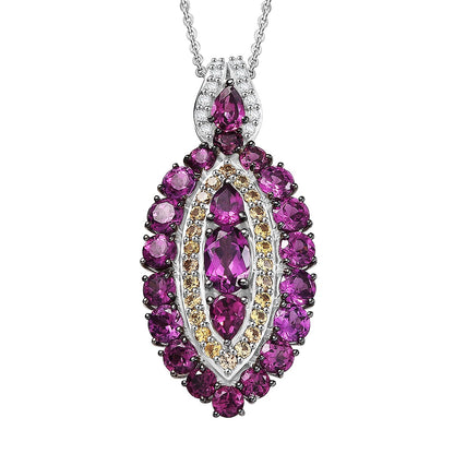 Tanzanite and Garnet Gemstone Crown Pendant in Rhodium Over Sterling Silver