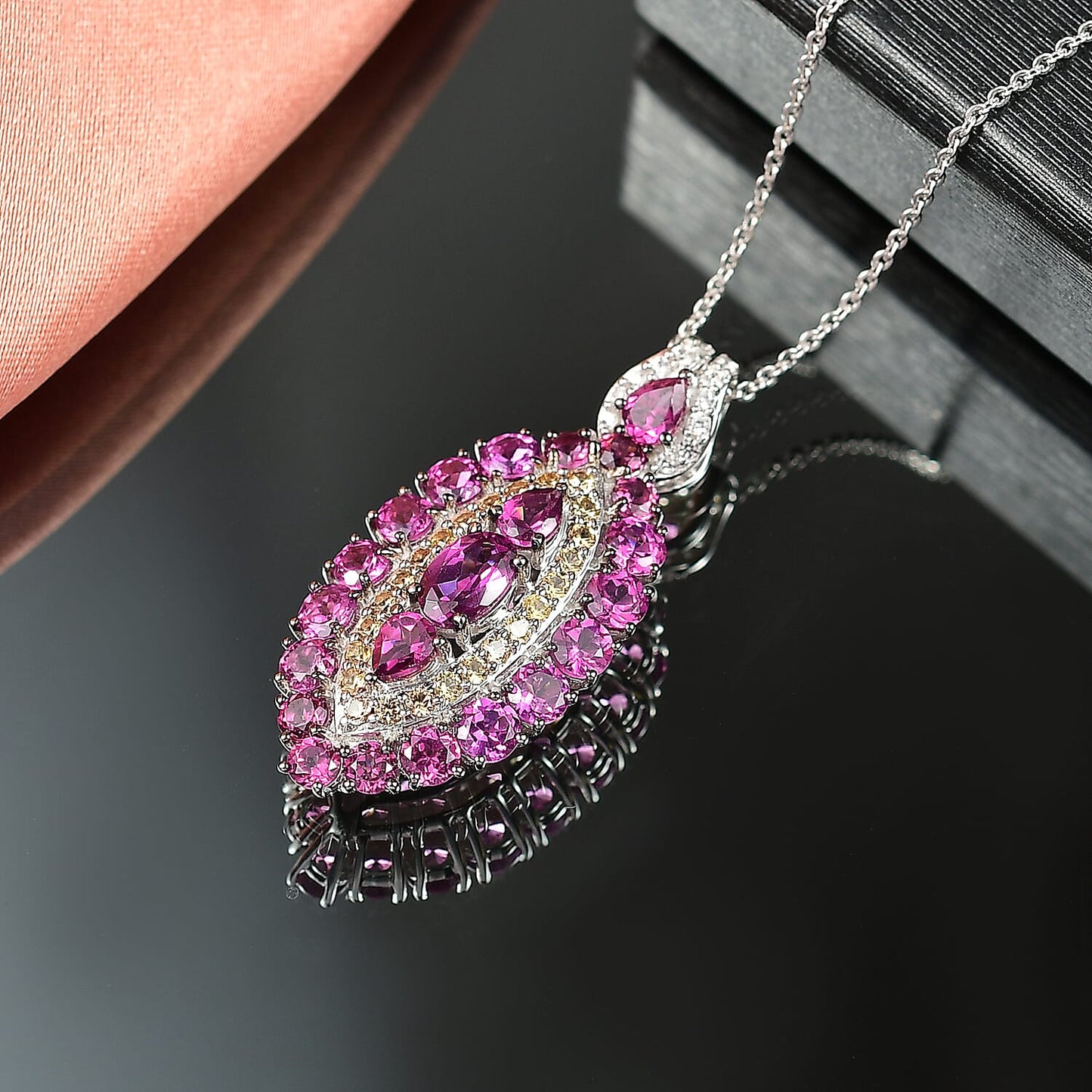 Tanzanite and Garnet Gemstone Crown Pendant in Rhodium Over Sterling Silver