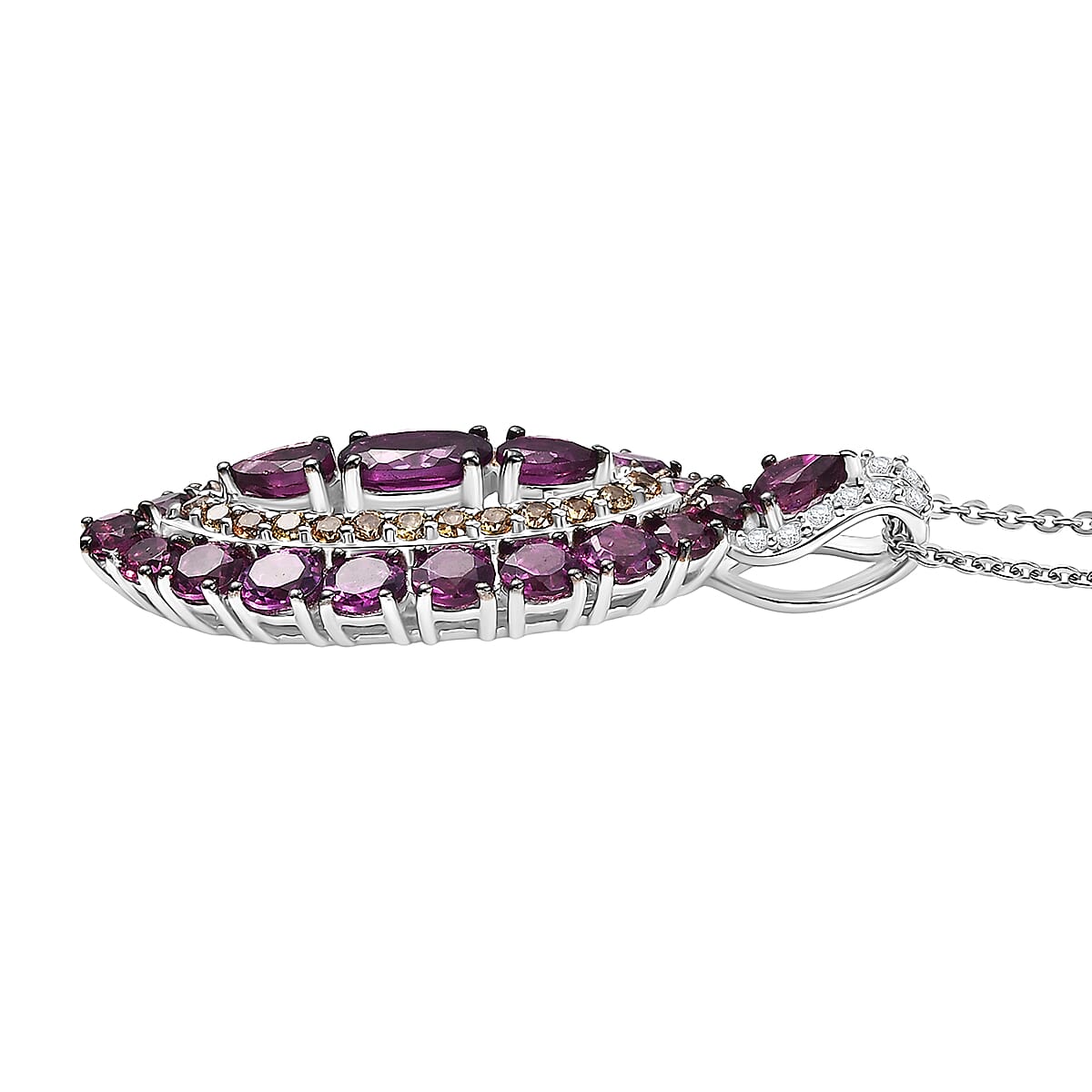 Tanzanite and Garnet Gemstone Crown Pendant in Rhodium Over Sterling Silver