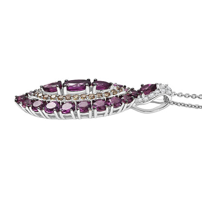 Tanzanite and Garnet Gemstone Crown Pendant in Rhodium Over Sterling Silver