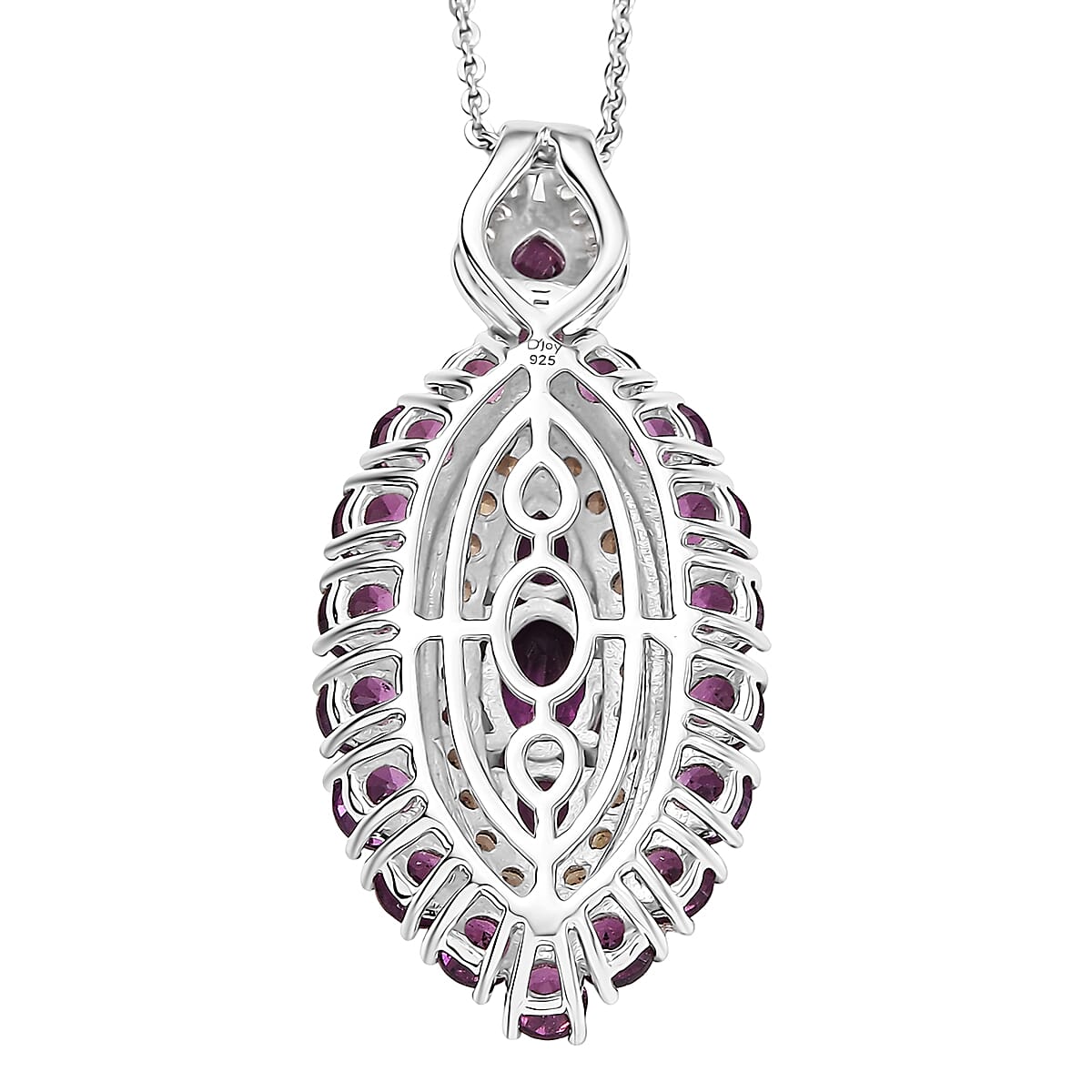 Tanzanite and Garnet Gemstone Crown Pendant in Rhodium Over Sterling Silver