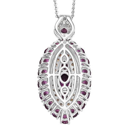 Tanzanite and Garnet Gemstone Crown Pendant in Rhodium Over Sterling Silver