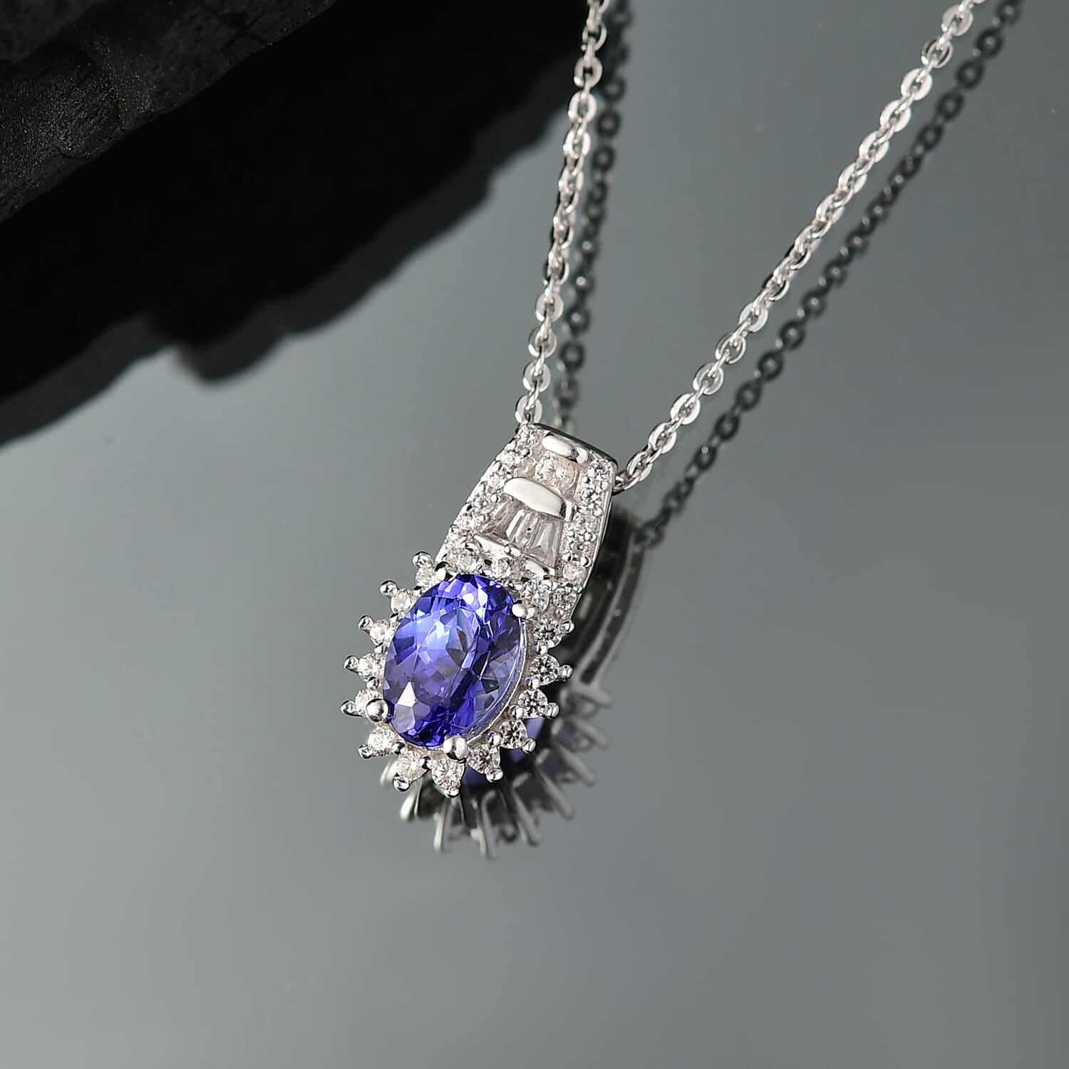 Tanzanite & White Zircon Starburst Necklace - A Beacon of