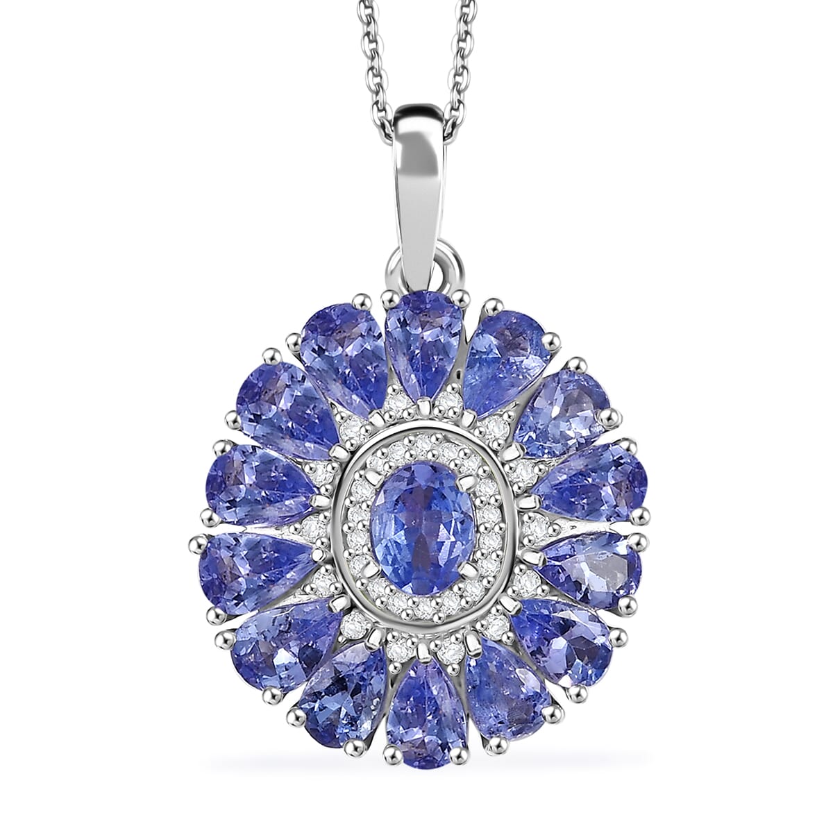 DJOY Tanzanite & White Zircon Blue Dahlia Flower Pendant Necklace – A Bloom of Elegant Beauty