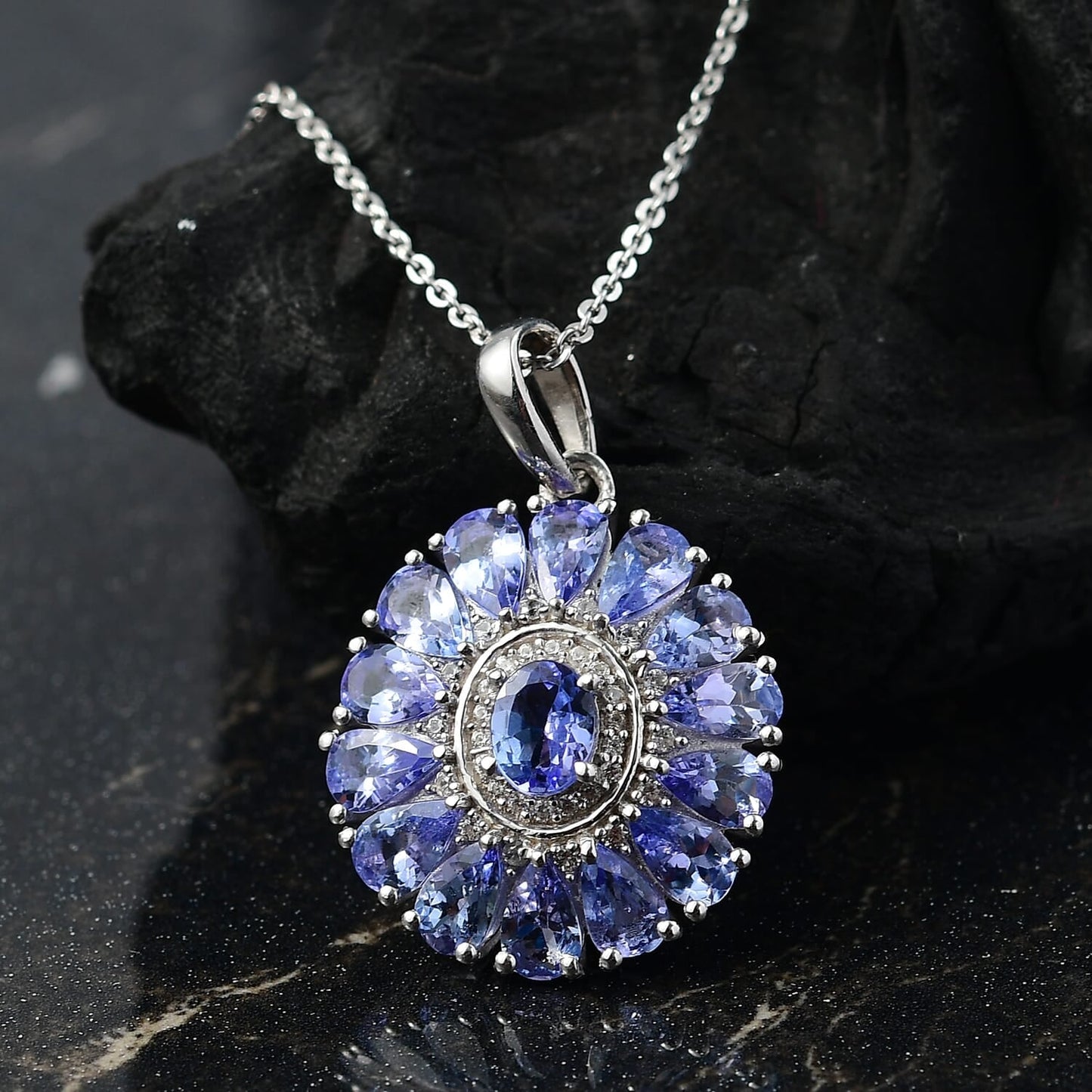 DJOY Tanzanite & White Zircon Blue Dahlia Flower Pendant Necklace – A Bloom of Elegant Beauty