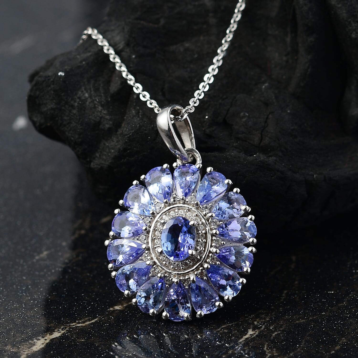 DJOY Tanzanite & White Zircon Blue Dahlia Flower Pendant Necklace – A Bloom of Elegant Beauty
