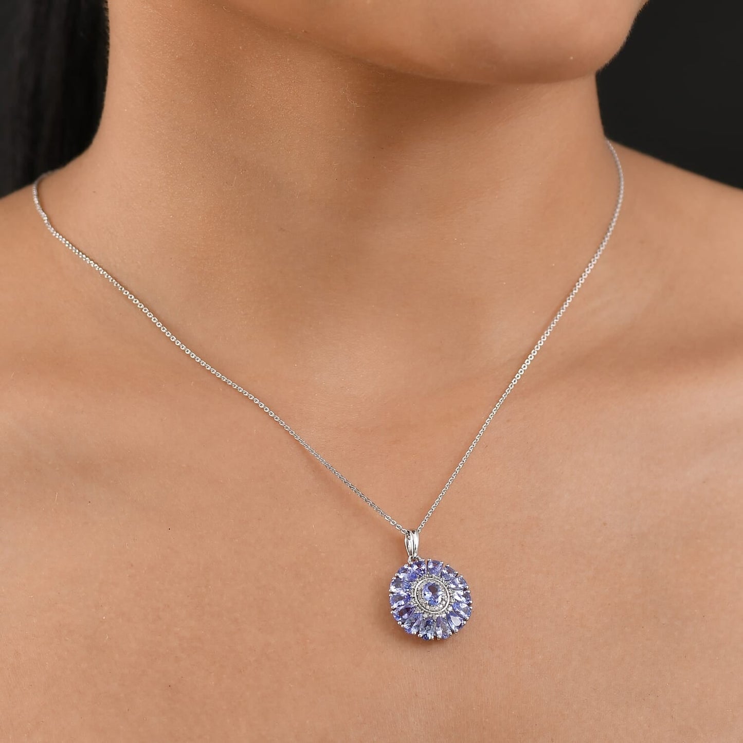DJOY Tanzanite & White Zircon Blue Dahlia Flower Pendant Necklace – A Bloom of Elegant Beauty