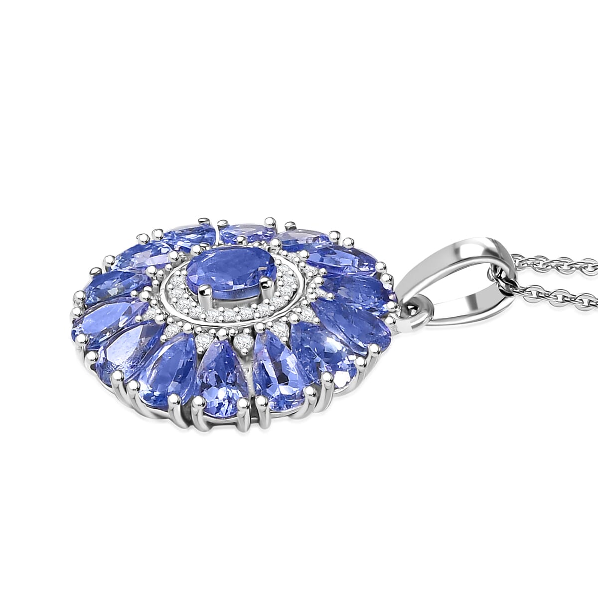 DJOY Tanzanite & White Zircon Blue Dahlia Flower Pendant Necklace – A Bloom of Elegant Beauty