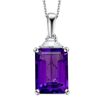 DJOY AAA Lusaka Amethyst & Moissanite Pendant Necklace – A Radiant Expression of Elegance