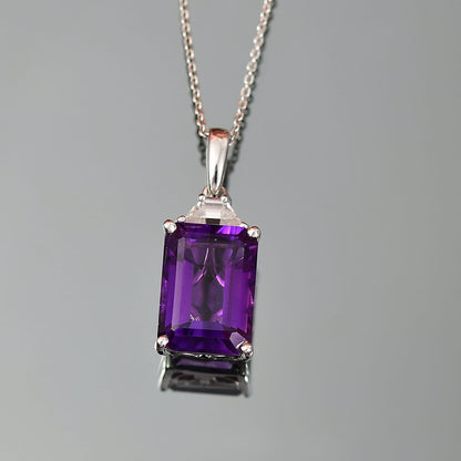 DJOY AAA Lusaka Amethyst & Moissanite Pendant Necklace – A Radiant Expression of Elegance