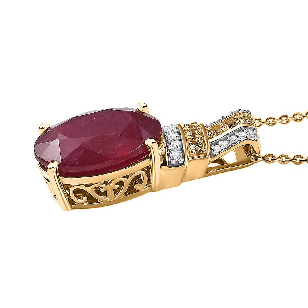 Crimson Ruby Flower Pendant Necklace in Vermeil Gold Over Silver