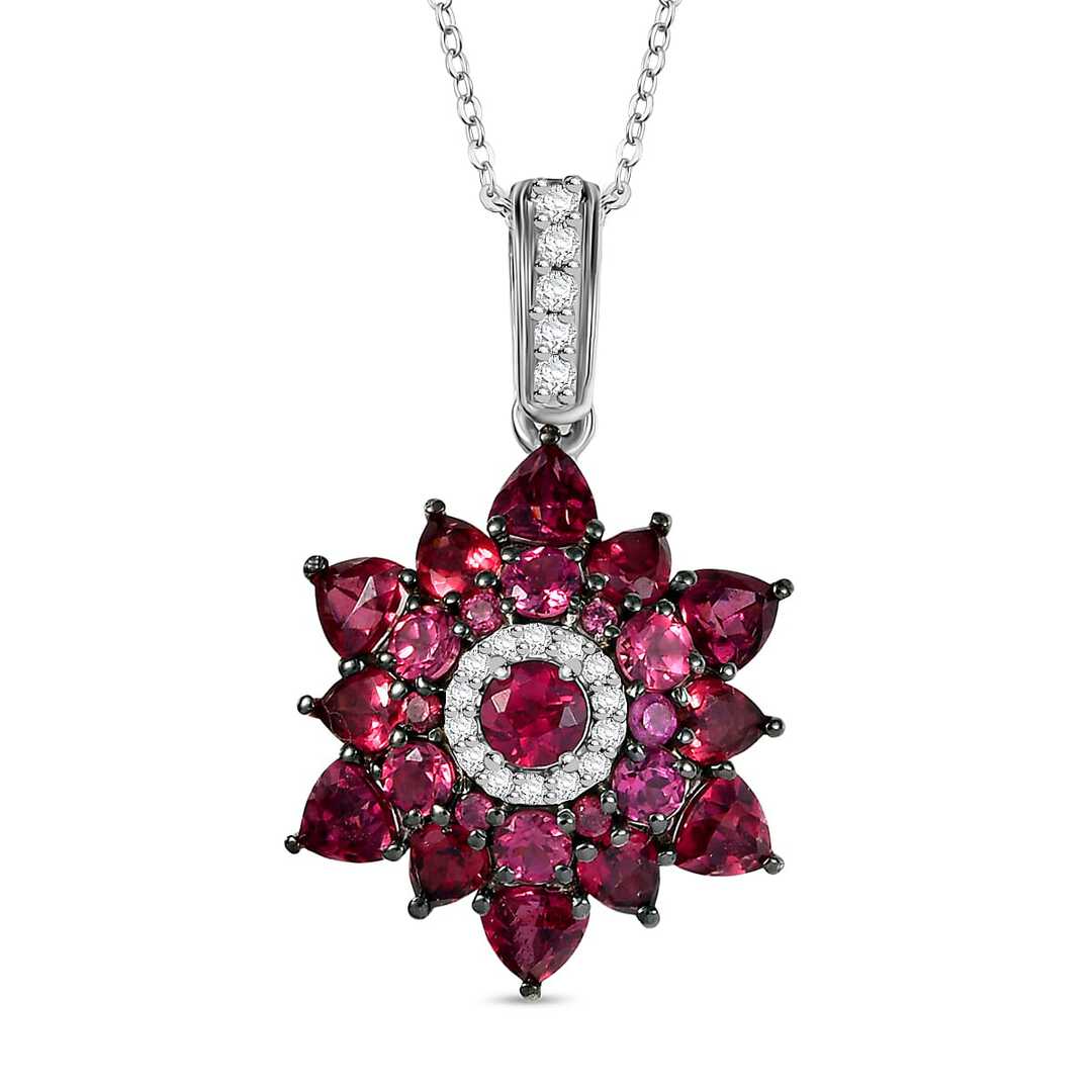 Tanzanian Garnet & White Zircon Blazing Bloom Pendant Necklace