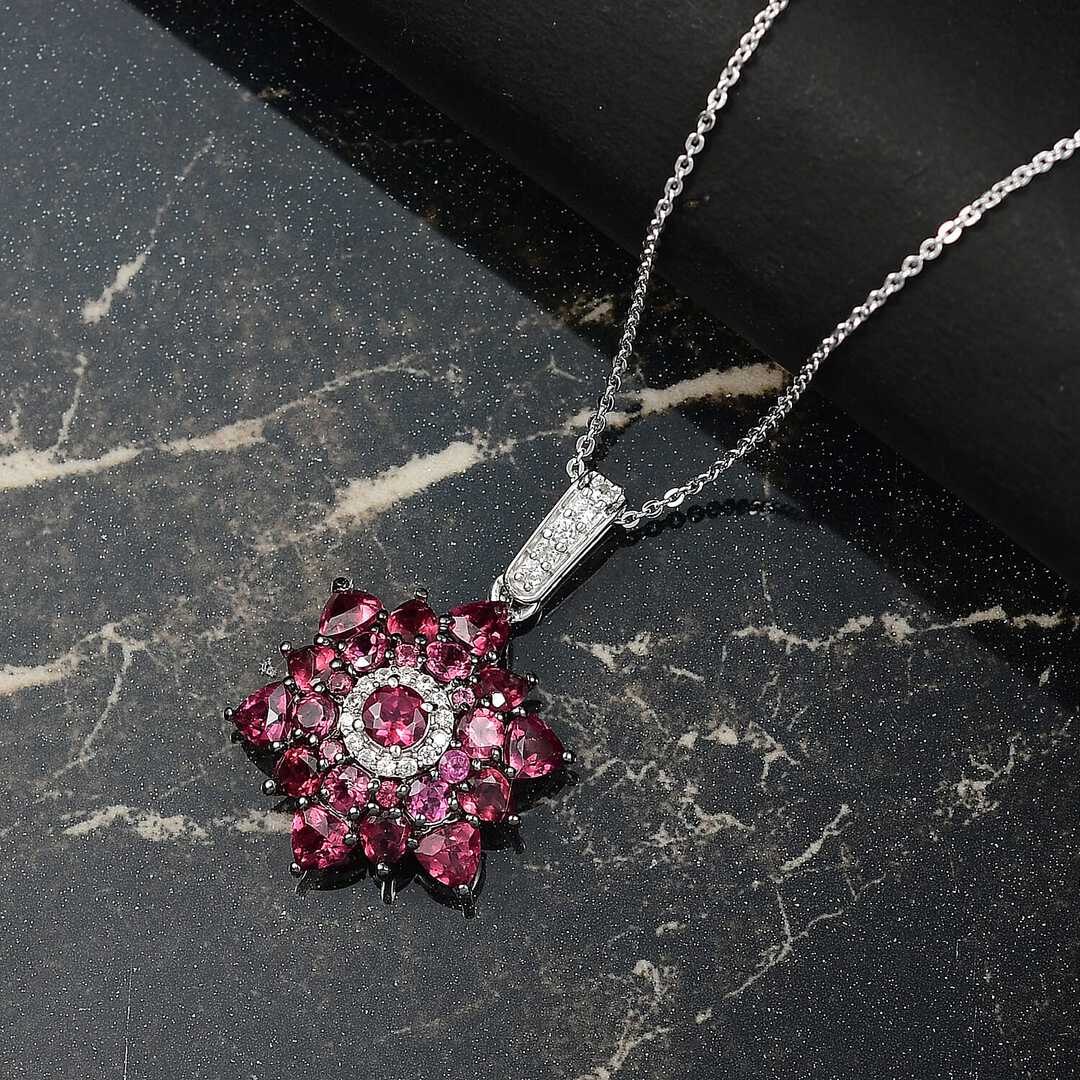 Tanzanian Garnet & White Zircon Blazing Bloom Pendant Necklace