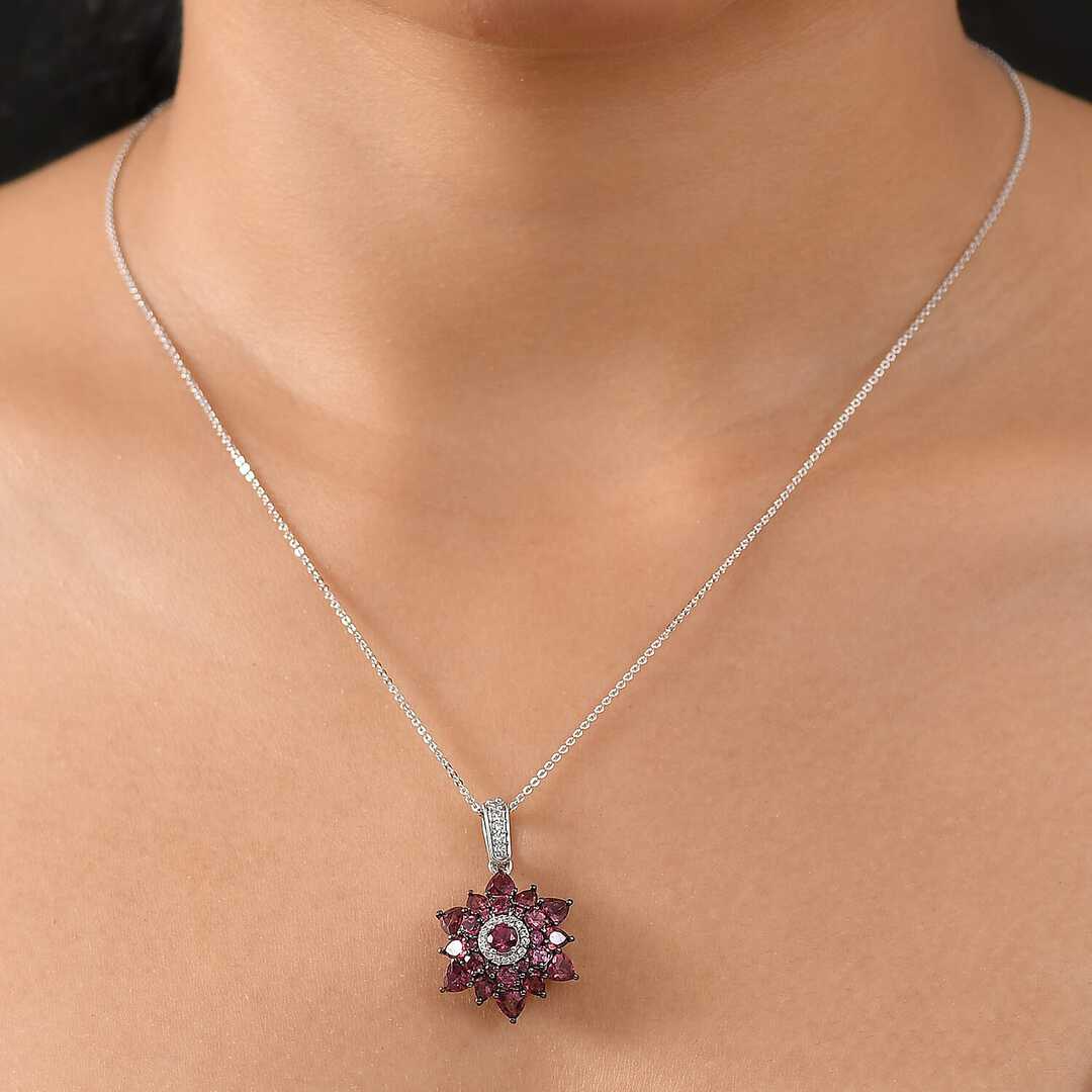 Tanzanian Garnet & White Zircon Blazing Bloom Pendant Necklace