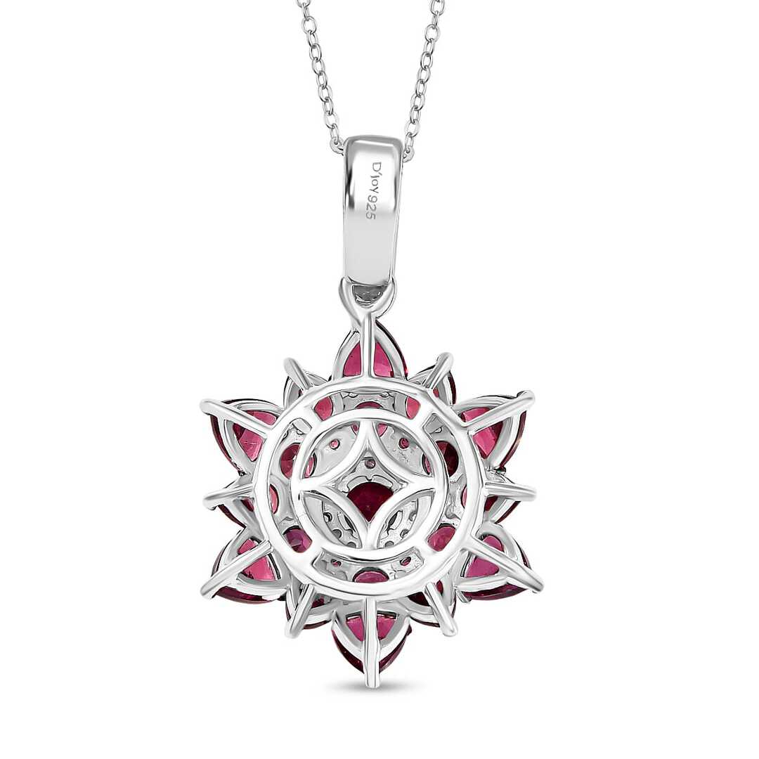 Tanzanian Garnet & White Zircon Blazing Bloom Pendant Necklace