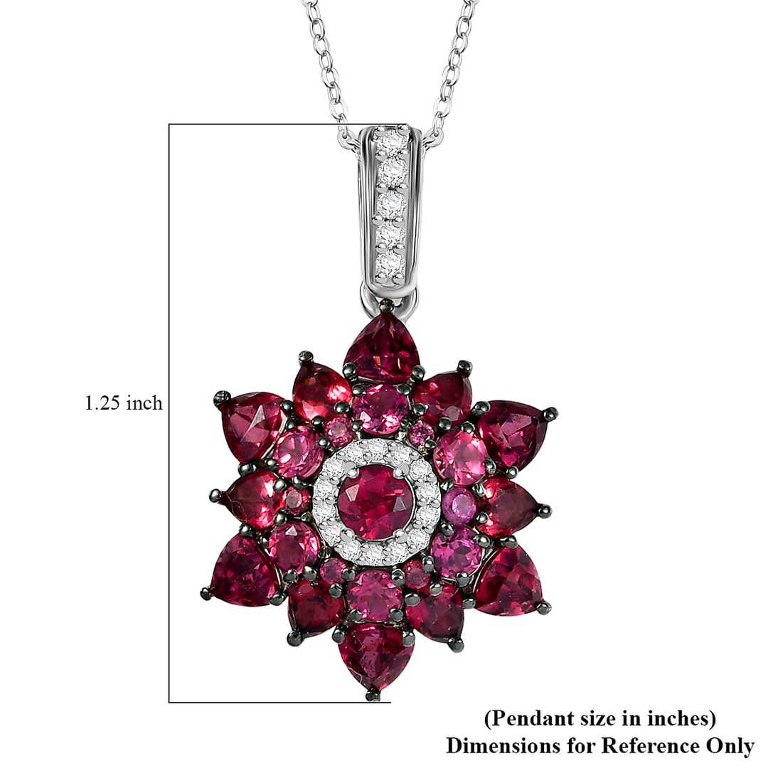 Tanzanian Garnet & White Zircon Blazing Bloom Pendant Necklace