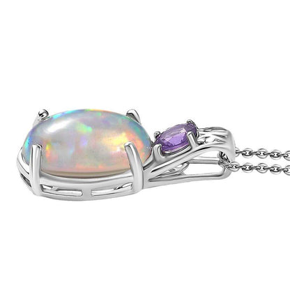 Ethiopian Welo Opal and Madagascar Sapphire Pendant Necklace