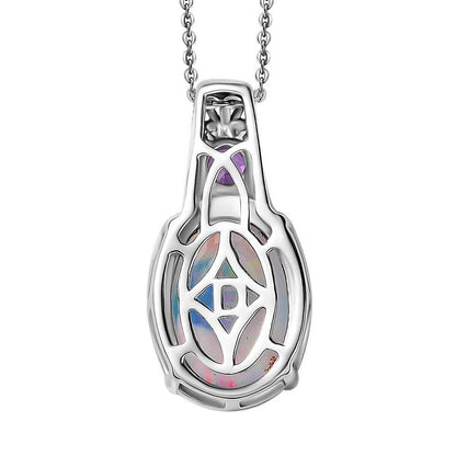 Ethiopian Welo Opal and Madagascar Sapphire Pendant Necklace