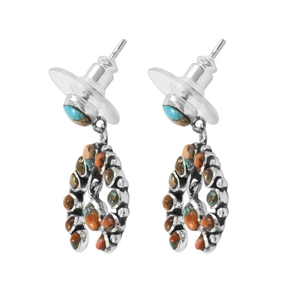 Santa Fe Style Spiny Turquoise & Coral Horseshoe Pendant & Earrings Set