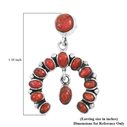 Santa Fe Style Spiny Turquoise & Coral Horseshoe Pendant & Earrings Set
