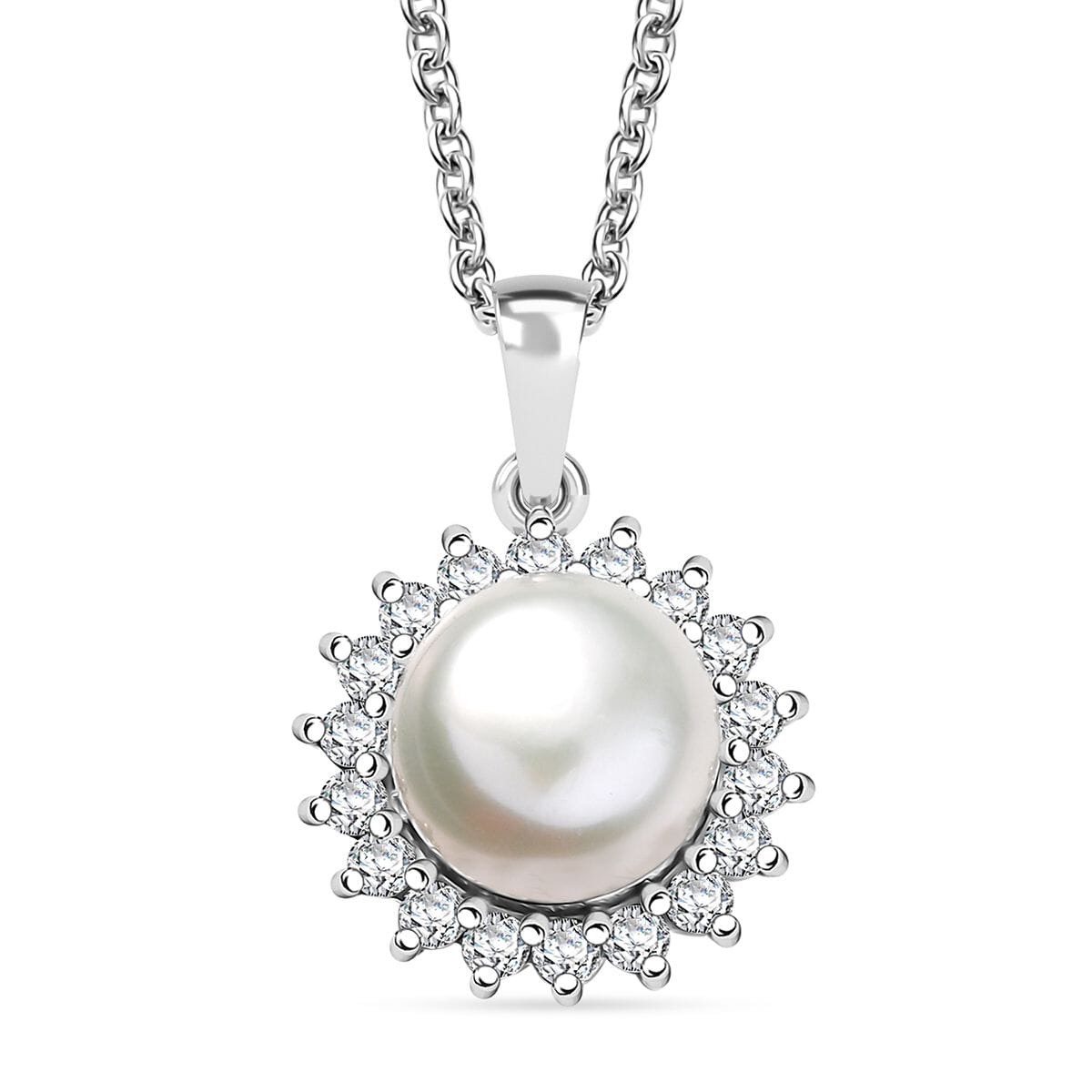 DJOY Freshwater Pearl & White Zircon Sunburst Pendant Necklace